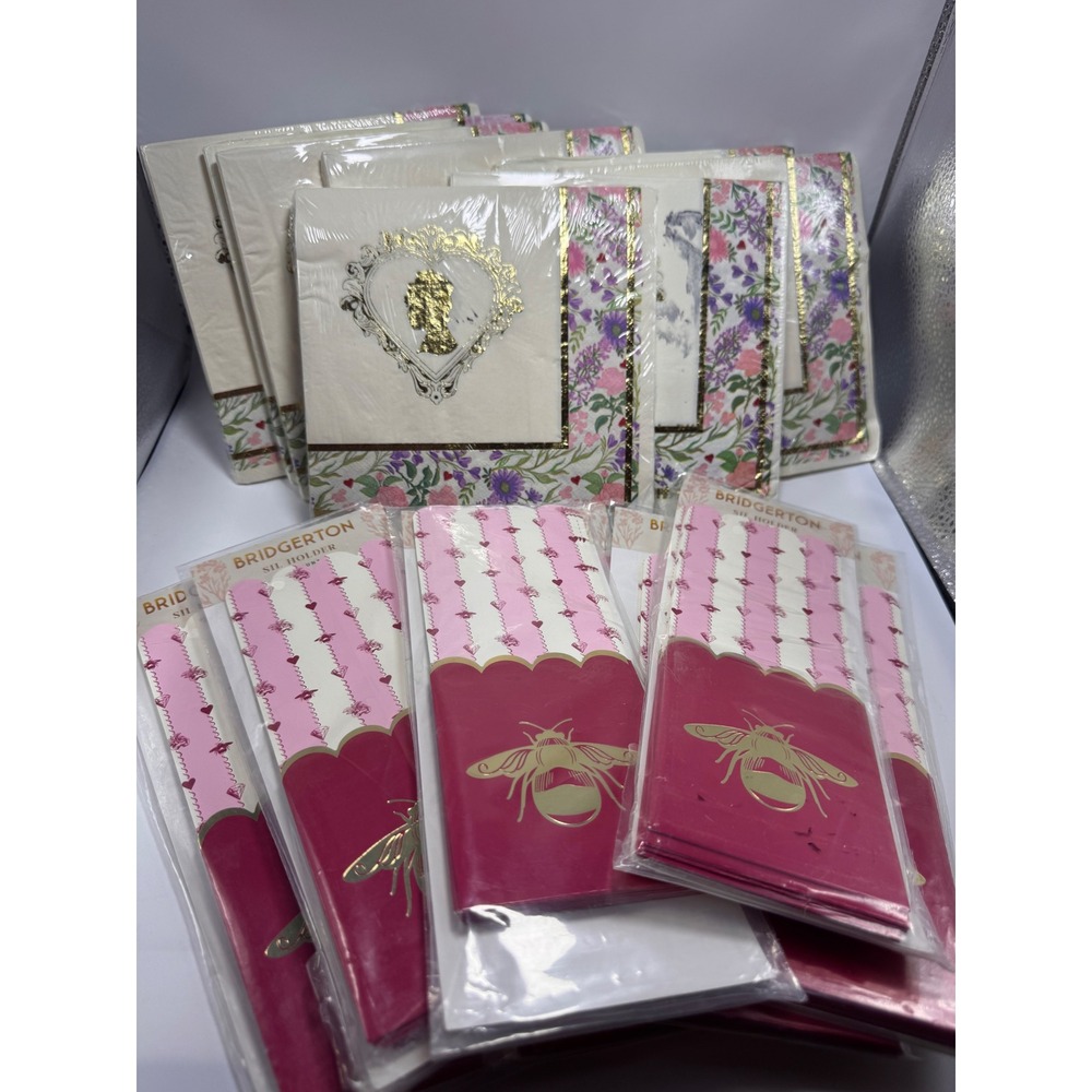 Bridgerton Party Supplies Napkins and Silverware Holders Gold Foil Bee Set NWOT